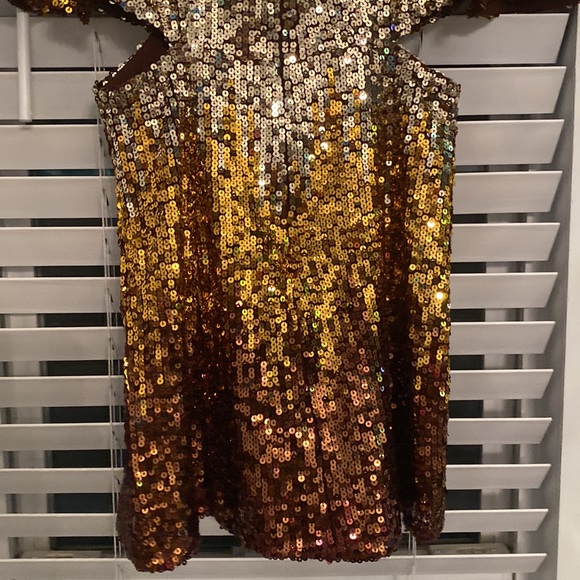 NWT French Connection ombré gold PF estari sequin cut out dress. Size 2. - Picture 10 of 12